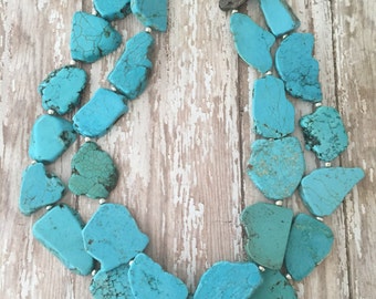 Layered Turquoise Necklace, Turquoise Statement Necklace, Chunky Turquoise Necklace, Tribal Necklace, Silver or gold accents, Western