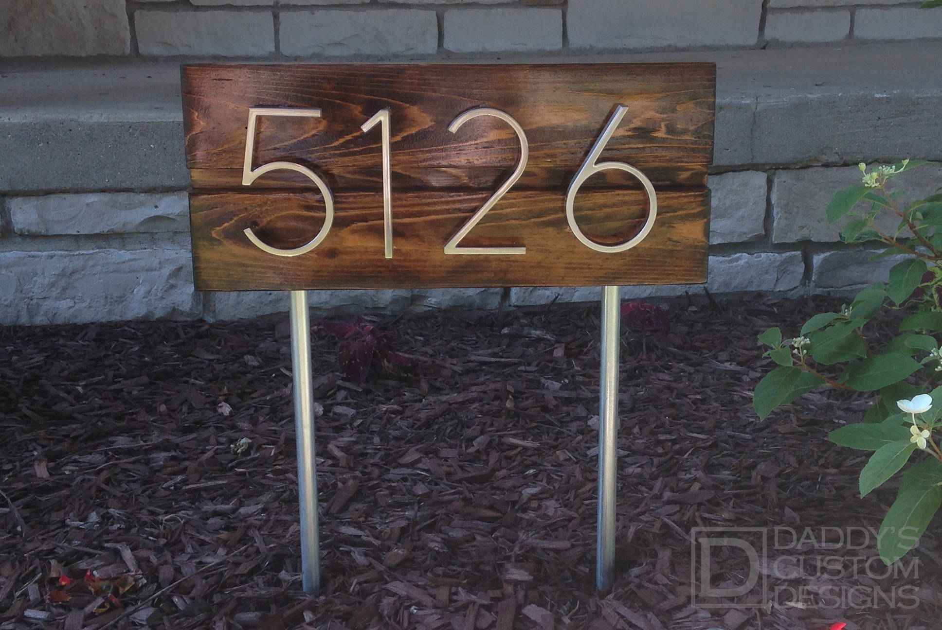 Mid Century Modern Address Sign W Stakes