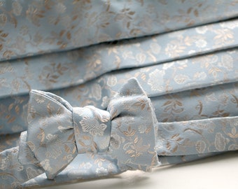 Blue Silk Cummerbund and Pre Tied Bow Tie,Blue Brocade Cummerbund and Bow Tie, Italian Silk Cummerbund tie, Prom accessory, Vintage Groom