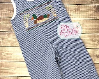 Smocked Mallard Longall, Duck Longall, Custom Boy Longall, Duck Jon Jon, Boys Mallard Outfit, Smocked Mallard Outfit, Mallard Duck Longall