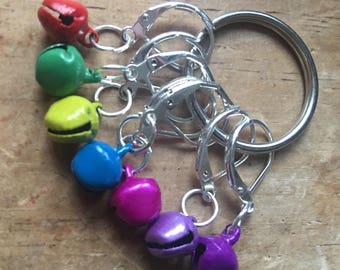Jingle Bells! Rainbow Bell Stitch Markers, Progress Markers, Knitting Markers, Crochet Markers - Set of 7