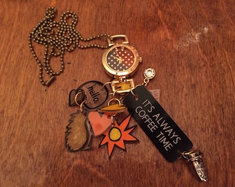 Coffee shrink art and charm necklace