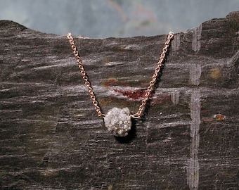 Raw Diamond Necklace - Gray Diamond, Silver, Yellow or Rose Gold Chain, Rough Diamond, Natural, Featured on BuzzFeed, Raw Black Diamond