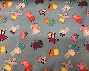 Nick Jr. Peppa Pig blue fabric featuring Peppa, cartoon fabric, preschool fabric, pig fabric, kids fabric
