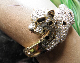 Glitzy Rhinestone Panther Bracelet, Believe to be a KJL Unsigned.