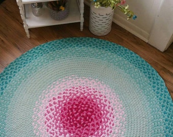 50" ready to ship Pink and misty mint braided rug aqua