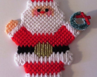 Needlepoint waving Santa ornament