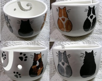 Group of Five Cats On Yarn Bowl Handmade Original Earthenware Clay by Grace M Smith