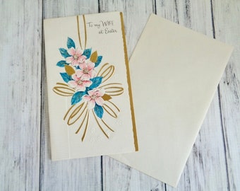 Vintage Easter Card For Wife, To My Wife At Easter Unsigned Unused Vintage Easter Card, Wife Happy Easter Card, Bouquet Of Flowers