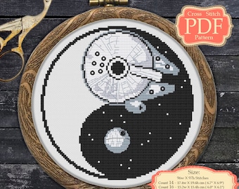 YinYang Cross stitch PDF pattern - Death Star - Millenium Falcon - Star Wars