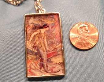 Dark-haired Art Nouveau Mermaid Pendant with Shell