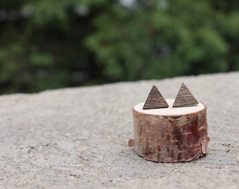 Wood Geometric Earrings // Triangle Earrings // Boho Earrings // Walnut Earrings // Natural Earrings // Wood Grain Studs