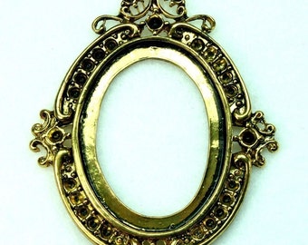 Antique Gold Cameo Setting Frame Vicatorian Rhinestone Embellish - FRM-5831AG - 2 pcs