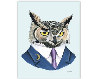 Horned Owl art print by Ryan Berkley 5x7