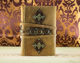 Mystic Leather Medieval Journal, Steampunk Journal, Mystery Book, Aged Paper, Vintage Brown Leather Journal, Soft Cover Journal