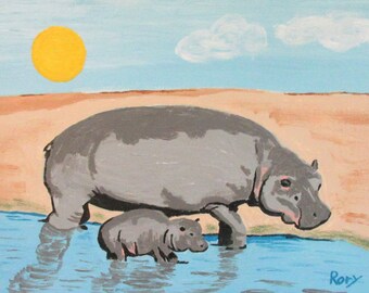 Hippopotamama - an 18" X 12" acrylic on canvas painting by Rory Doyle, an artist with autism