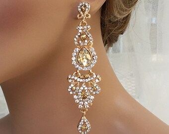 Bridal Chandelier Earrings, Gold Bridal Earrings, Crystal Chandelier Earrings, Vintage Bridal Earrings, Wedding Earrings, Bridal Jewelry