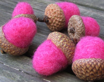 Pink Needle Felted Acorns