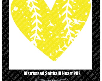 Distressed Softball Heart SVG PDF - Softball Heart Design svg - Softball Heart Printable - Softball Heart PDF - Digital Download File