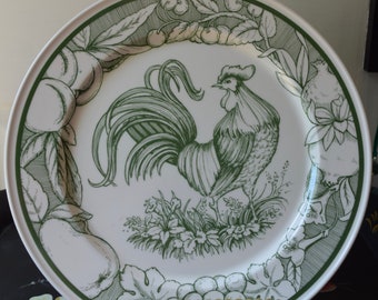 Malden Group 1992 Rooster Toile Plate Green and White