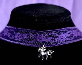 Purple Unicorn Lace Choker Necklace