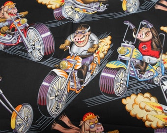 Alexander Henry 2 Yards "Pork Choppers" 2005 Out of Print Motor Cycle Hog Harley Cotton Fabric 2 yards