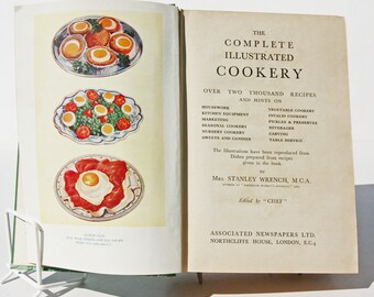 1930s Cookbook Illustrated Cooking Vintage recipes Paper ephemera food Book recipe history eating Foodie