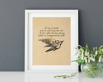 Printable Jane Eyre Quote | Charlotte Bronte Art | I am no bird | Literary Quote | Instant Download | Literary Art | Wall Decor | Feminist