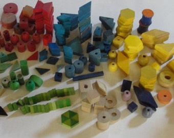Large Collection of 1950s wood Building Blocks Colorful Wood Shapes Toy Blocks