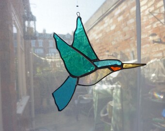 Stained glass blue bird suncatcher