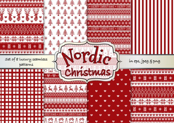 Nordic Christmas digital papers Christmas Fair isle digital