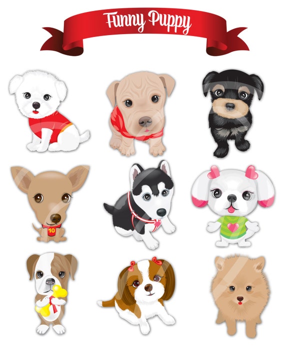 Cartoon Dogs Hand drawn Pets Animals Digital Clip Art