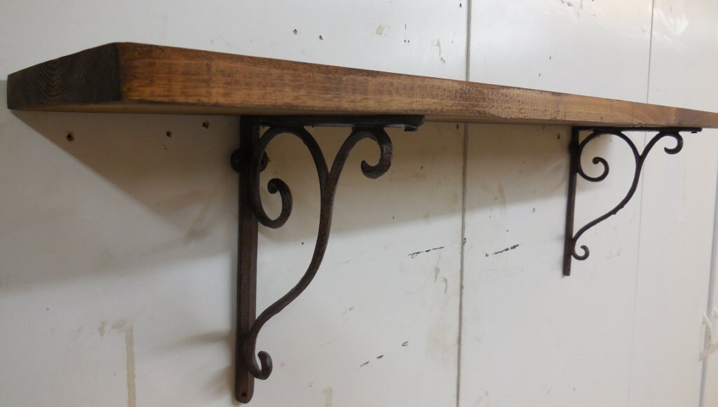 Wall Shelf With Cast Iron Brackets Wooden Zoom
