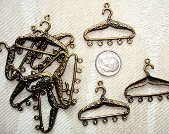 10 ANTIQUED "CLOTHES HANGER" Charms - 35mm Length x 30mm High