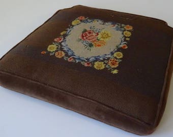 Needlepoint Vintage Brown Chair Cushion