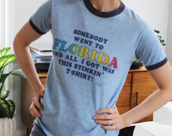 80s Florida Real Deal Retro Blue Ringer Tee