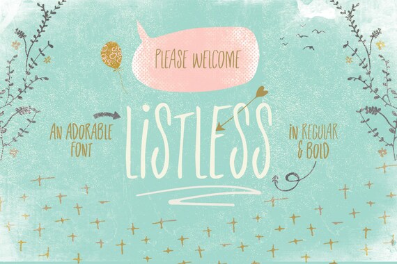 Digital Font listless - Digital Typeface - Hand drawn all caps font - Instant Download