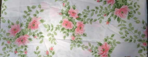 Utica Pink Rose Pillow Case + 1977 + Vintage Linens and Fabric