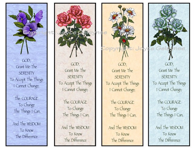 printable bookmarks flowers serenity prayer instant