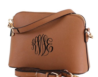 COFFEE Monogram Crossbody Bag, Leather Purse, Leather Bag, Shoulder Bag, Embroidered Purse, Preppy Cross body Bag, Vegan Leather, Gift