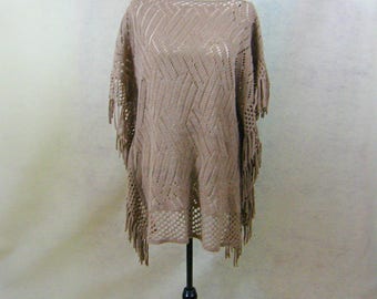 Fringed Poncho Fringed Sweater Boho Poncho Fringed Coverup Hippie Poncho Beige Sweater Fringed Pullover Gift for Her Boho Clothing