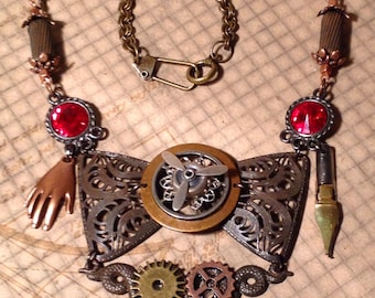Mixed-Metal Steampunk Bowtie Necklace