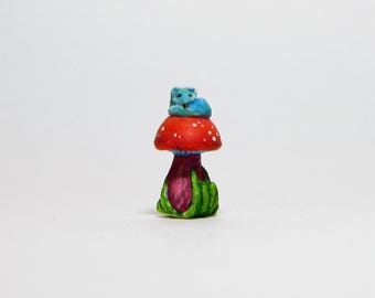 Micro miniature mushroom fairy garden Kawai blue Fox