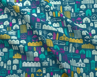 Mod Scandi Town Fabric - Bright Town And Country By Diane555 - Mod City Nursery Decor Cotton Fabric By The Yard With Spoonflower
