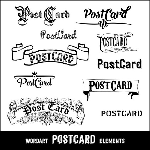 Vintage PostCard Design Elements Word Arts Clip Arts Print
