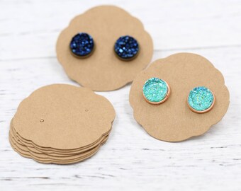 Earrings Cards, Display Card, Blank Craft Chipboard Earring Packaging for Handmade Jewelry Sellers, Ornate Oval Display Card 50x50mm