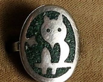 A Size 7 Ring with a Little Sterling Owl Inlaid in Crushed Turquoise