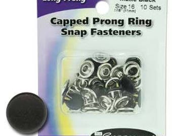 Long Prong Snap Size 16 Fasteners, Prong Capped Matte Black - 10 Fasteners per Order