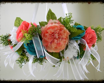Baby Shower Gift, Nursery Mobile Girl, Hanging Flower Mobile, Floral Baby Mobile, Wedding Chandelier Baby Girl Nursery Decor Turquoise Coral