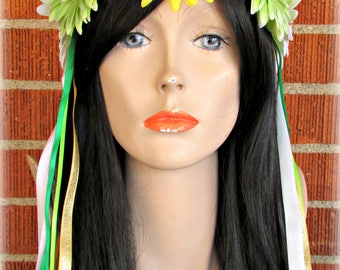 Yellow, Green and White Flower Crown, Floral Crown, Flower Halo, Flower Headband, Floral Headband, Daisy Crown, Flower Wreath, Festivals